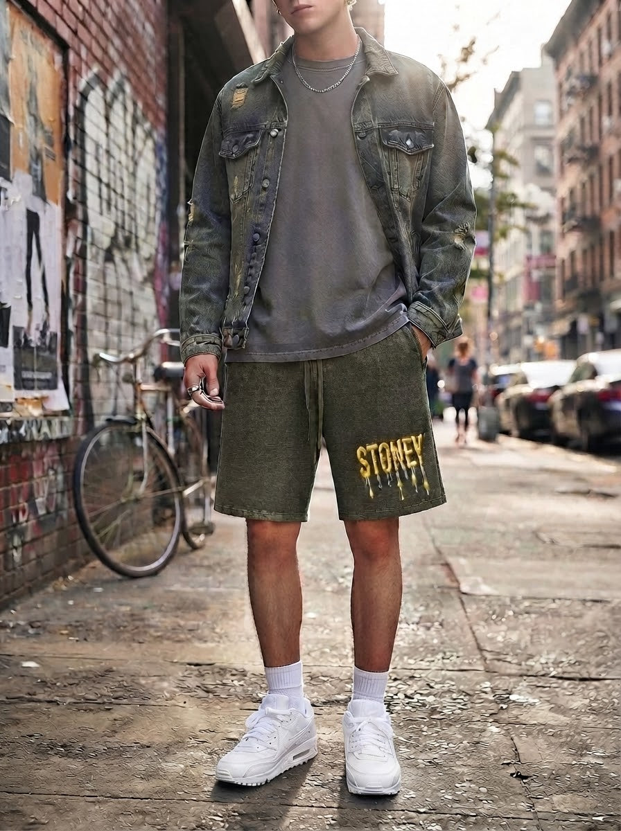 "Stoney Benzos" Mineral Wash Waffle Knit Shorts