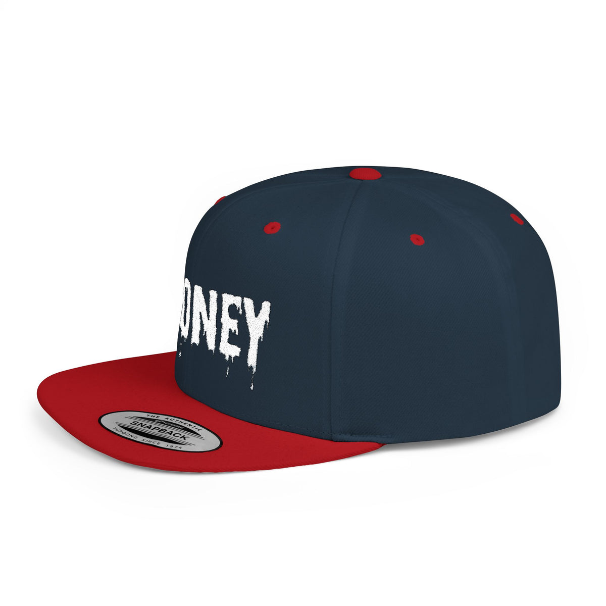 Stoney Snapback Hat — Drip Lettering Flat Bill Cap
