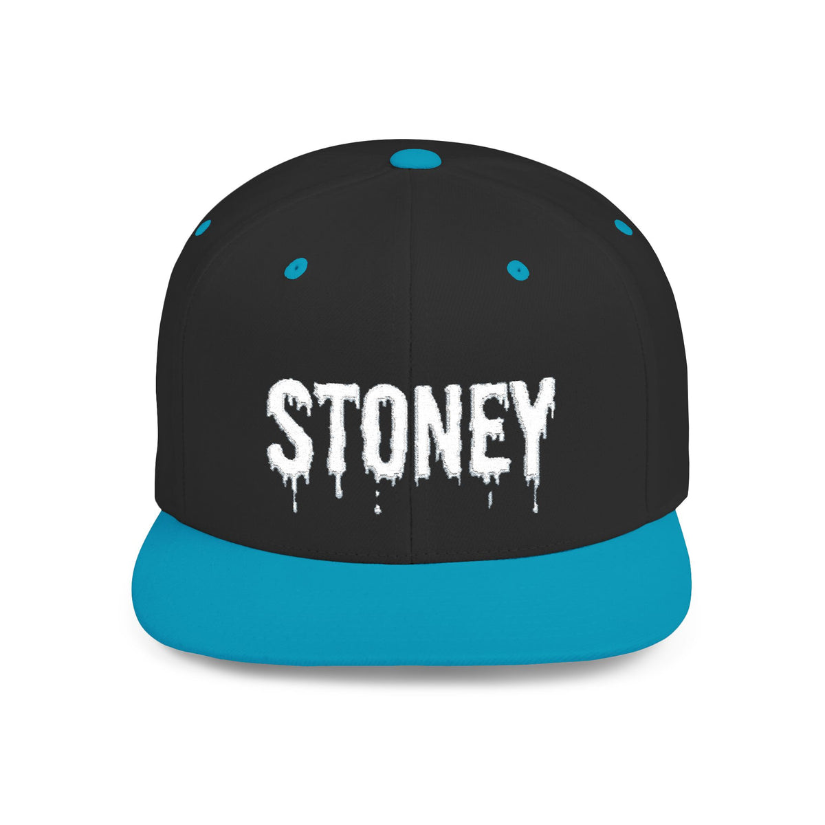 Stoney Snapback Hat — Drip Lettering Flat Bill Cap